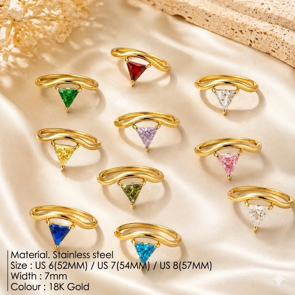 Minimalist 18K Gold Plated Tri - Birthstone Ring Set recension och pris
