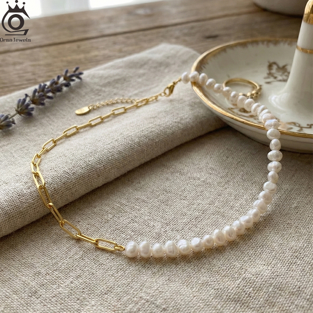 ORSA JEWELS Half Pearl Chain C - Crystal Choker Necklace recension och pris