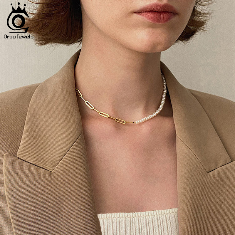 ORSA JEWELS Half Pearl Chain C - Crystal Choker Necklace recension och pris