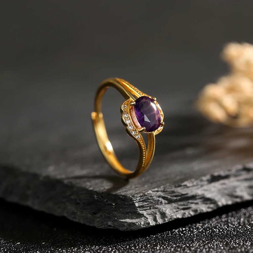 Natural Amethyst Ring 925 Silv - Birthstone Ring Set recension och pris
