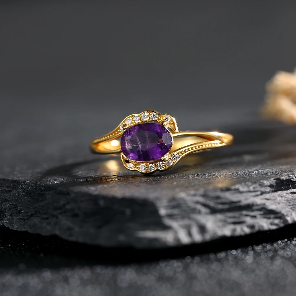 Natural Amethyst Ring 925 Silv - Birthstone Ring Set recension och pris