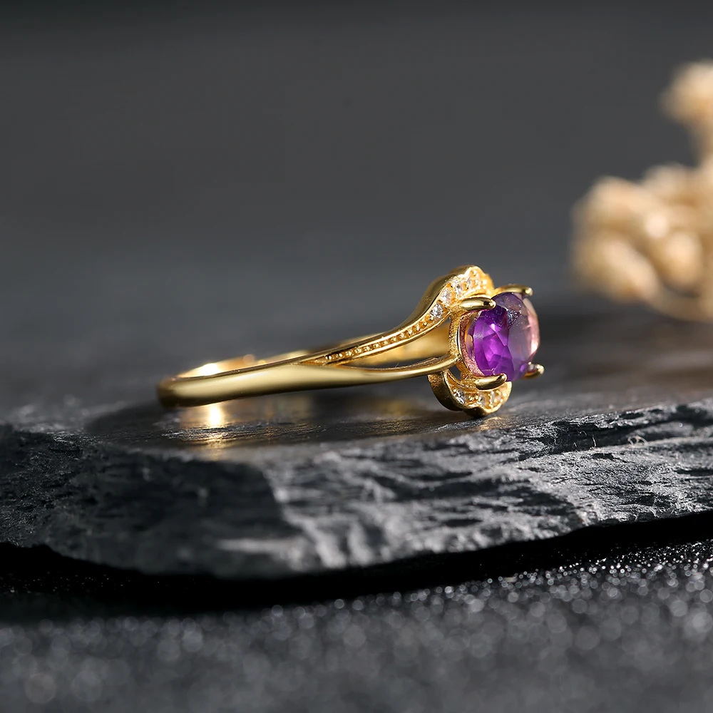 Natural Amethyst Ring 925 Silv - Birthstone Ring Set recension och pris