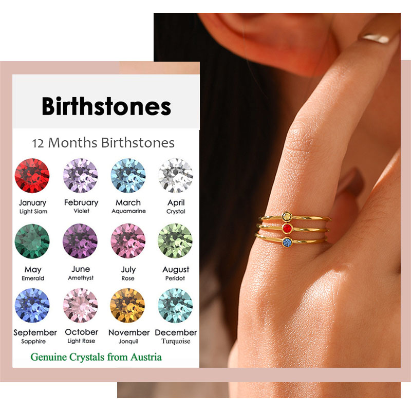 Stainless Steel Birthstone Rin - Birthstone Ring Set recension och pris