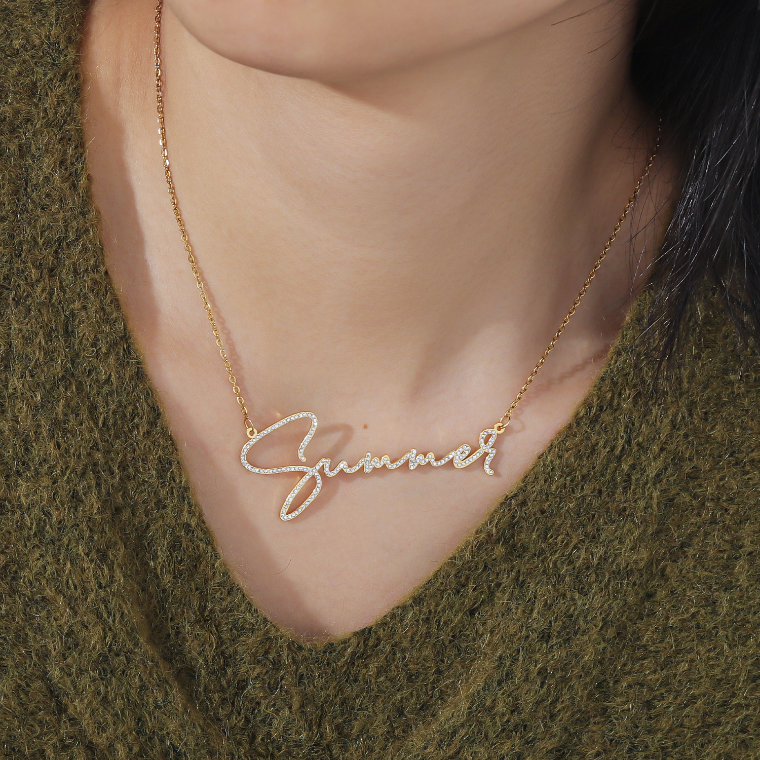 Qitian Custom Diamond Name Nec - Crystal Choker Necklace recension och pris