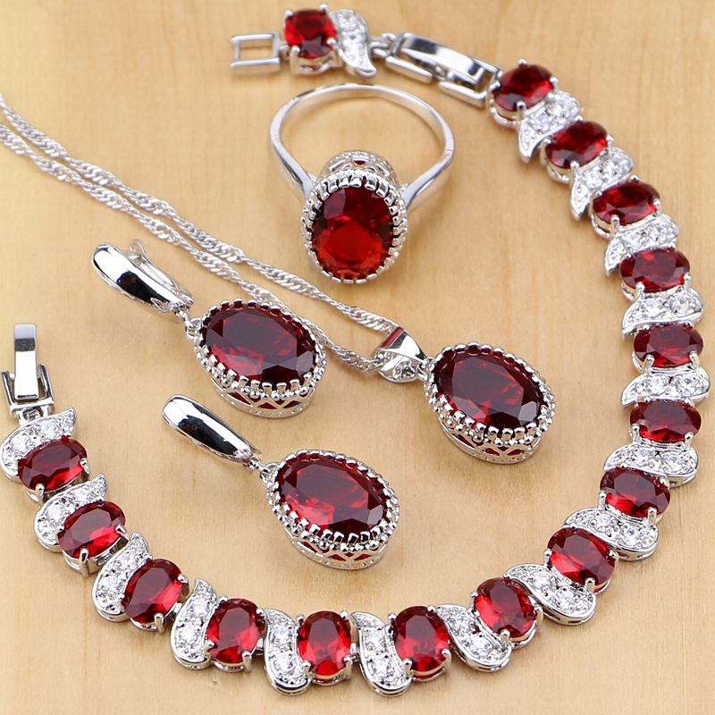 Natural 925 Silver Jewelry Red - Birthstone Ring Set recension och pris