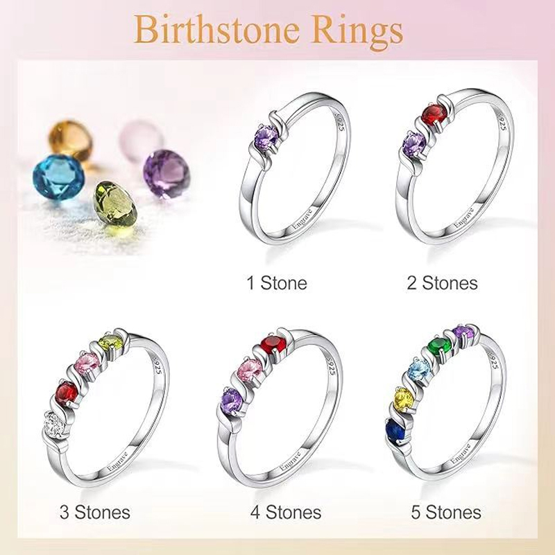 Personalized Names Ring with 1 - Birthstone Ring Set recension och pris