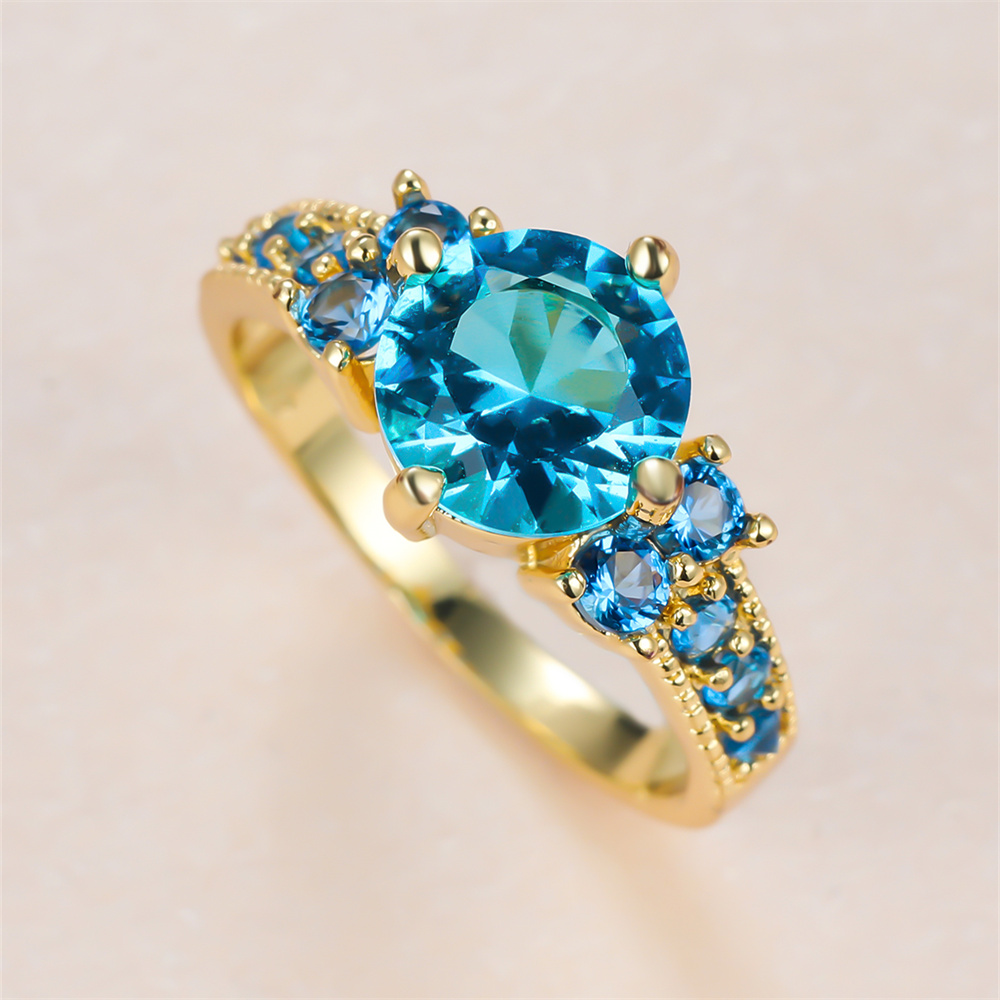 Aqua Blue Crystal Round Stone  - Birthstone Ring Set recension och pris