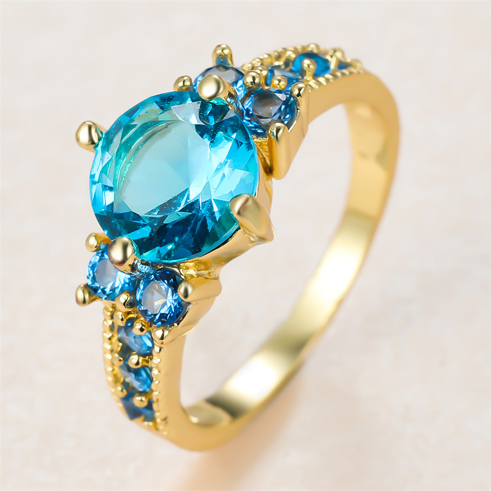 Aqua Blue Crystal Round Stone  - Birthstone Ring Set recension och pris