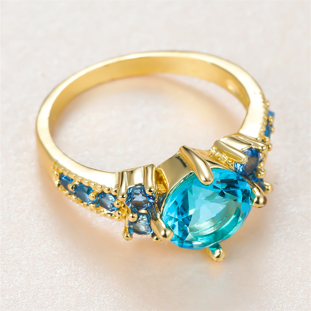 Aqua Blue Crystal Round Stone  - Birthstone Ring Set recension och pris