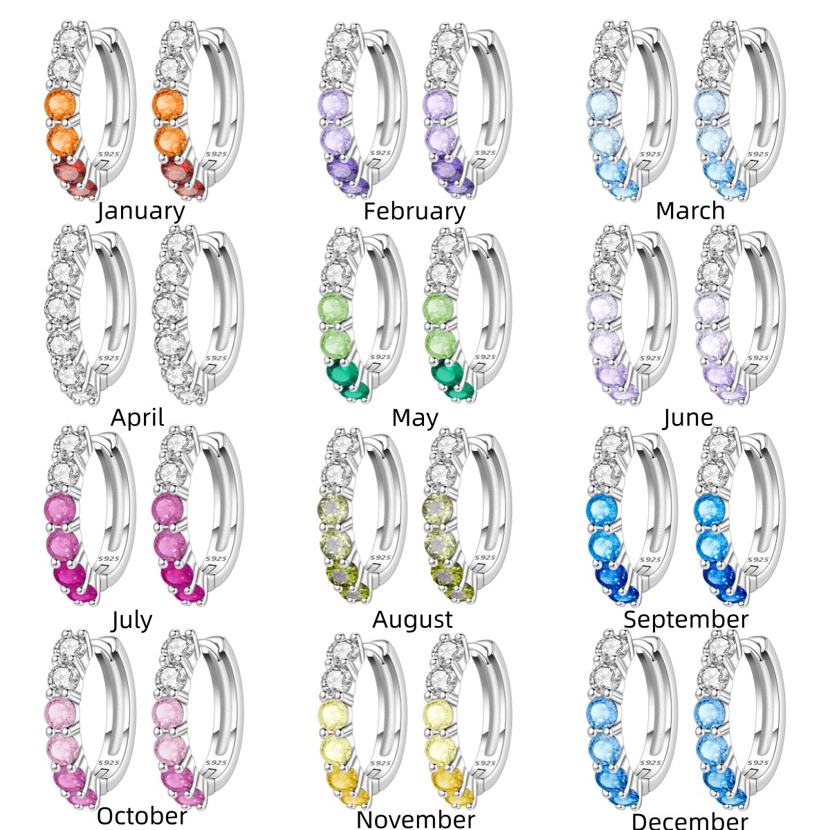 MISEFF S925 Sterling Silver Ea - Birthstone Ring Set recension och pris